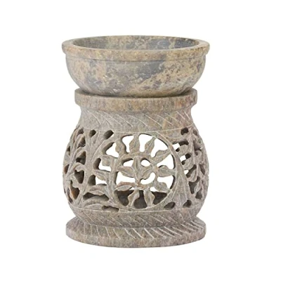 Imagen de Zap impex Quemador de aceite para velas té, soporte decorativo té piedra natural, aromaterapia, spa, yoga, meditación, difusor aceites esenciales (flor 10 cm)