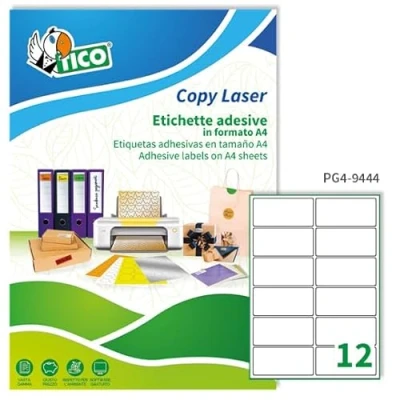 Imagen de Tico PG4 9444. Caja de 1200 etiquetas adhesivas blanca brillantes, 94x44mm en A4