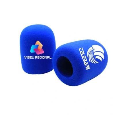 Imagen de Paquete de 2 protectores espuma personalizados para micrófono, logotipo personalizado fundas impreso entrevistas televisión, transmisión, micrófono