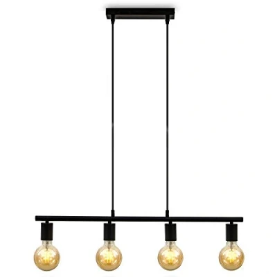 Imagen de B.K.Licht I Lámpara de suspensión Vintage Retro Negro mate 4 llamas Toma E27 120x75cm (HxW) sin bombilla techo