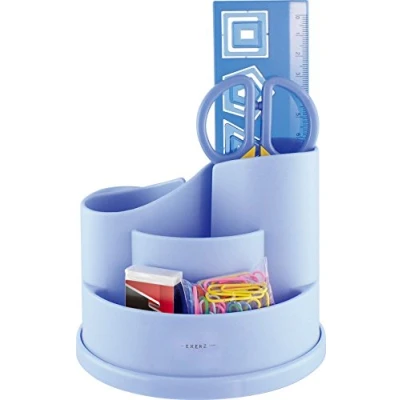 Imagen de Exerz Organizador de Escritorio con Tijeras Seguridad (NO afilada), Regla, Goma Borrar, Clips, Artículos der Oficina INCLUIDOS Portalápices (Azul)