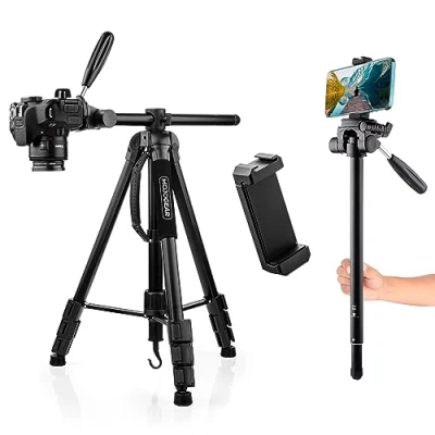 Imagen de MOJOGEAR 179cm trípode 3 en 1 para cámara y Video, trípode, monopié Brazo Horizontal, Incluye Soporte teléfono Bolsa de Transporte, Grande Vlog, DSLR