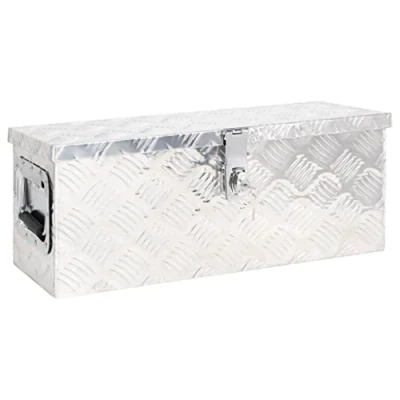Imagen de vidaXL Caja de Almacenaje Remolque Herramientas con Tapa Baúl Accesorio para Casa Coleccionables Organizador Garaje Aluminio Plateado