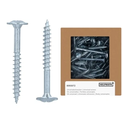 Imagen de HELPMATE tornillos conectores de madera cabeza plana 4,5 x 40 galvanizados Paquete 250 con accionamiento PZ2 y muesca corte Para fijar accesorios metal a