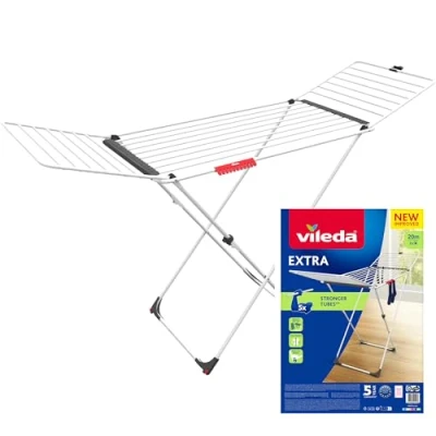 Imagen de Vileda Tendedero Extra Varillas XXL Plegable de Acero y Aluminio, con Ruedas Gruesas, Color Blanco