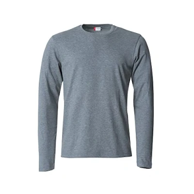 Imagen de Clique Camiseta de manga larga para hombre Basic T L/S, algodón jersey, cuello elástico, cinta antisudor, ajuste Slim Fit, Heatheygrey, XXXL