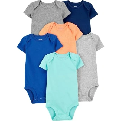 Imagen de Simple Joys by Carter&#039;s Short Sleeve Bodysuit Body, Azul/Naranja/Verde Menta, Prematuro (Pack de 6) para Bebés