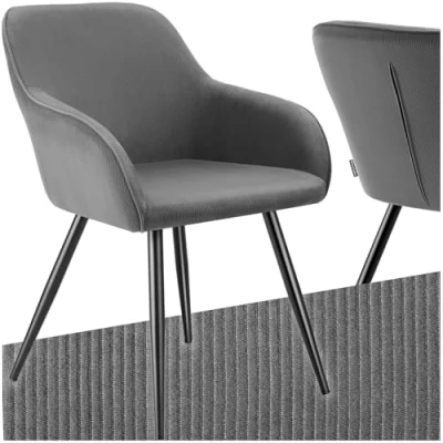 Imagen de TecTake® Sillas de Comedor, Silla Acolchada con Tejido Pana, Respaldo Continuo, Patas Acero Robustas, Muebles Comedor Modernas, Nordica 1 Gris/Negro