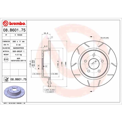 Imagen de BREMBO 08.B601.75 Disco de freno 280 11 5 macizo revestido FORD: Grand C Max, Max 2, KUGA 2