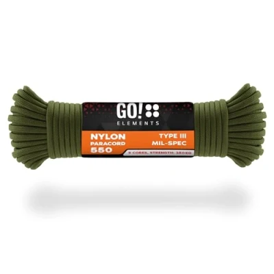 Imagen de GO!elements 15m Paracord de Nylon a Prueba desgarros 4mm 550 Typo III Cuerda Adecuado como Yute &amp; Gruesa MAX. 250kg, Color: Aceituna