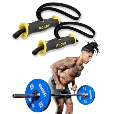 Imagen de ROCSIX (1 par de empuñaduras entrenamiento alto rendimiento para poleas, cable y dominadas Accesorios ergonómicos gimnasio con tecnología agarre dinámico Diseñado en Alemania,