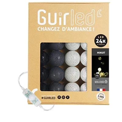 Imagen de GuirLED Guirnalda luminosa bolas de algodón LED USB Luz noche para bebé 2h Adaptador corriente dual 2A incluido 3 intensidades 24 2,4m Medianoche