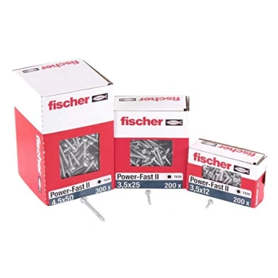 Imagen de fischer 200 tornillos para aglomerado Power Fast II 3,5 x 30 con cabeza plana estrella interior TX totalmente roscada galvanizada azul pasivada (artículo n.º 670102)