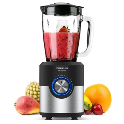 Imagen de Taurus Amazing Batidora de vaso JB1200XC, 1200W, Jarra cristal 175L, 5 velocidades + Turbo, Profesional con cuchillas 6 hojas, Pica hielos, Acero Inoxidable, Apto lavavajillas