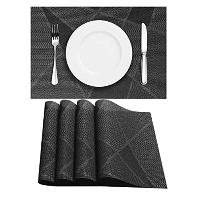 Imagen de LAPENO Manteles Individuales, Salvamanteles Individuales Juego de 4 Lavables PVC Plastico Tapete Mesa Comedor Rectangular Resistentes al Calor Antideslizante Fácil Limpiar y Impermeable (Negro)
