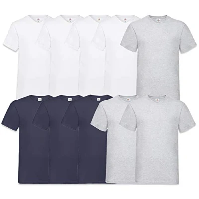 Imagen de Fruit of the Loom Camiseta Valueweight de Cuello en V para Hombre (10 Unidades), 4weiss3deepazul Marino 3 Gris, M