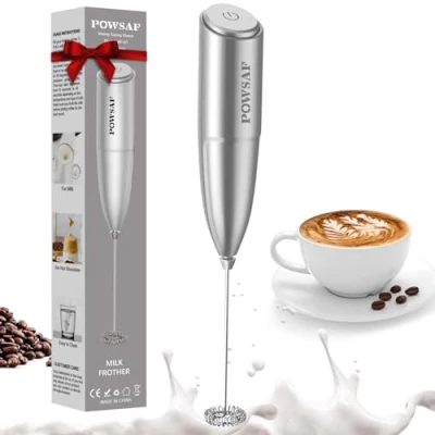 Imagen de POWSAF Espumador de Leche, Batidora Leche Portátil, Barillas Batir Electrica, 13000 RPM, Batidor para Café, Latte, Cappuccino, Negro