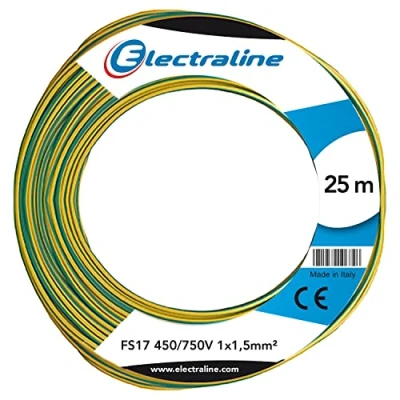 Imagen de Electraline 13102 Cable unipolar FS17, sección 1 x 1.5 mm², Amarillo/Verde, 25 m