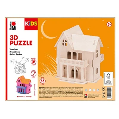 Imagen de Marabu 0317000000012 Kids 3D Puzzle de Madera (33 Piezas), diseño casa ensueño 16 x 20 cm, Color marrón
