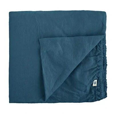 Imagen de Linen &amp; Cotton Sábana Bajera Ajustable Alicia Muy Suave 100% Puro Lino Lavado a la Piedra, 140 x 200cm (Double), Azul Gasolina