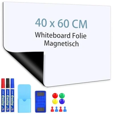 Imagen de Pizarra Blanca Magnética, 60 x 40 cm Tablero Magnetico de Borrado en Seco, Papel Adhesiva para Pared, Whiteboard adecuado Escuela, Familia y Oficina