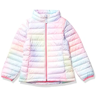 Imagen de Amazon Essentials Chaqueta Acolchada con Cuello Levantado, Plegable, Ligera y Resistente al Agua Niña, Rosa Degradado, 5 años