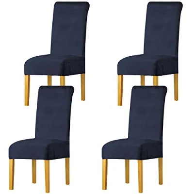 Imagen de LANSHENG Fundas Cubiertas de Silla,Spandex elástico con Banda elástica, Terciopelo para Silla Comedor Grande Restaurante, Banquete Fiesta Hotel (Armada,4 Pack(M))