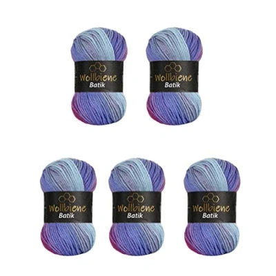Imagen de Wollbiene Batik 5 ovillos de 100 g, 500 gramos, lana con degradado multicolor, multicolor (2000 morado morado)