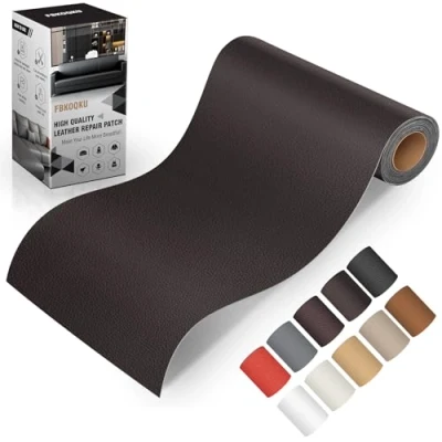 Imagen de FBKOQKU Cuero Adhesivo Parches, 10 x 200 cm para Tapizar, Parches de Adhesivos Polipiel Adhesiva Sofá, Asiento Coche, Muebles, Chaquetas（Café）