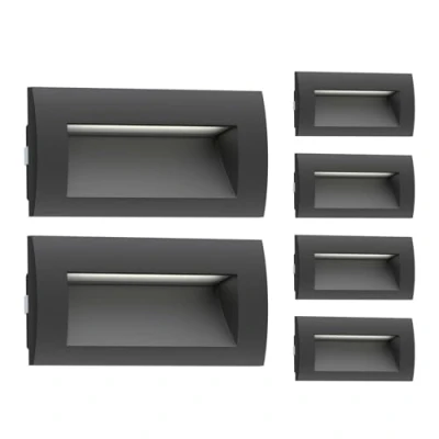 Imagen de ledscom.de 6 LED aplique empotrable ZIBAL, downlight para exteriores, IP65, negro mate, 140 x 70mm, 3,3 W, 223lm, blanco frío