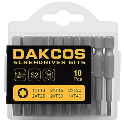 Imagen de DAKCOS Juege de Puntas Destornillador Torx con T10 T15 T20 T25 T30 T40 10pc, acero S2 longitud 50mm
