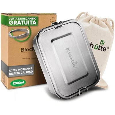 Imagen de Blockhütte Fiambrera de acero inoxidable primera calidad I 1200ml con divisores y anillo cierre repuesto bento separador a prueba fugas camping