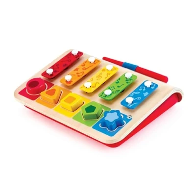 Imagen de Hape Xylophone, Musical Toy, Xylophone Piano Multifunctional Plug In with 5 Wooden Puzzle Pieces and 1 Mallet. 12 Months +