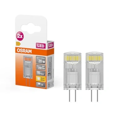Imagen de Osram Pin 12 V Lote de 2 x Bombilla LED G4, 1,80W, Equivalente a, 2700 K, 1.8 W, Reemplazo 20W, Paquete doble,