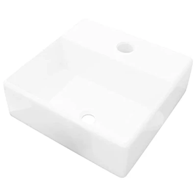 Imagen de vidaXL Lavabo Cuadrado Moderno con Agujero de Grifo y Desagüe Cerámica Blanco