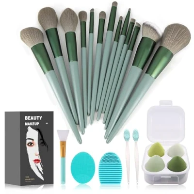 Imagen de Koccido, Juego de 22 brochas grandes maquillaje, para base y sombra ojos, Verde