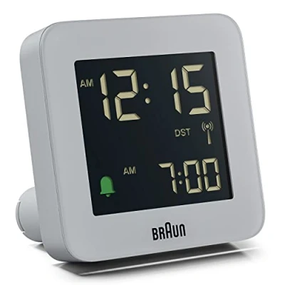 Imagen de Braun Reloj Despertador Digital radiocontrol para el Huso horario de Europa Central (DCF) con botón repetición, Pantalla LCD, Ajuste rápido, Alarma en Crescendo, Gris, Modelo BC09G DCF