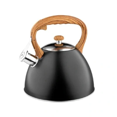 Imagen de Tetera FLORINA (2,5 l) de Acero Inoxidable FRANK Flauta Mango Madera Silbato Automático para Estufa Inducción, Gas y Eléctrica Color: Negro