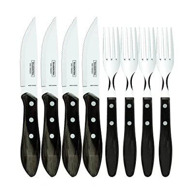Imagen de Tramontina 29899 263 Jumbo Cubertería para carne (8 piezas, 4 cuchillos de y tenedores carne, AISI 420, acero inoxidable, mango madera auténtica, 25)