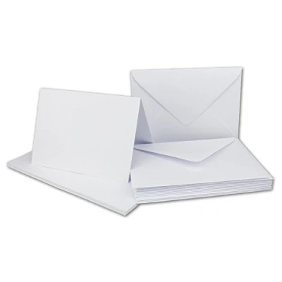 Imagen de Juego de 50 tarjetas plegables DIN A6/C6, color blanco Tarjeta A6 14,8 x 10,5 cm 240 g/m² con sobres C6 11,3 16,0 120