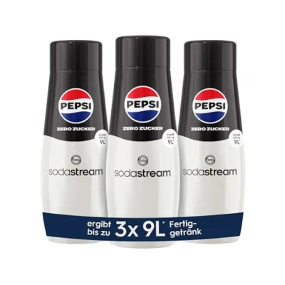 Imagen de SodaStream 3 jarabes Pepsi Zero Azúcar 1 botella produce 9 litros de bebida preparada, preparado en segundos y siempre fresco, 440 ml