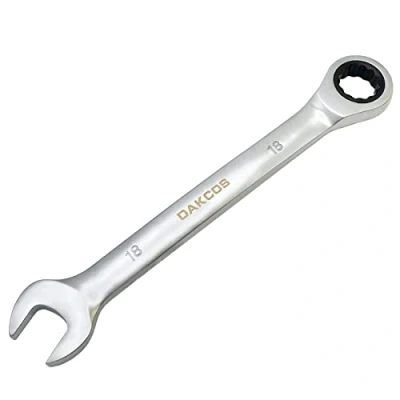 Imagen de DAKCOS Llave combinada de carraca 18mm fija con trinquete en Cr V acabado cromado mate