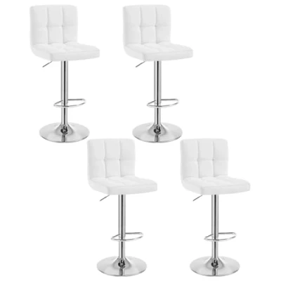 Imagen de WOLTU Juego de 4 Bar Taburete Silla Bistro Equestrian (con Respaldo, Altura Ajustable y giratoria, Acero Cromado, Piel sintética Color Blanco 9108