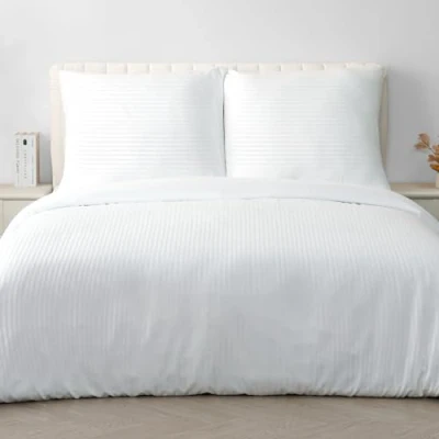 Imagen de Good Nite Funda Nordica Cama 200x200cm y de Almohada 80x80cm Juego Casal Nórdica Rayas Microfibra con Cremallera(Blanco,200x200cm+80x80cm*2)