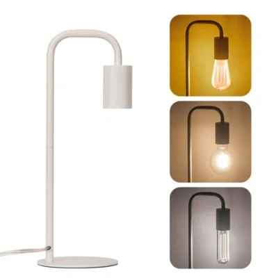 Imagen de JCPYIUL Simple lámpara de mesa hierro dormitorio de,Lampara mesilla noche,Diseño metálico,Interruptor pulsador,Lampara noche para Sala estar, dormitorio, Oficina (Blanco)