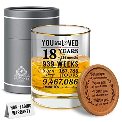Imagen de CROWNLY CRYSTAL® 18 Años Vaso Whisky Regalos Originales Para Hombres regalo De Cumpleaños Amigo Invisible Mujer Vasos Cristal