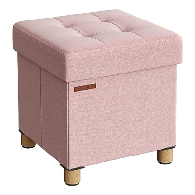 Imagen de SONGMICS Puff Almacenaje, Baúl de Almacenaje Plegable, 38 x cm, Taburete Reposapiés, Banco con Almacenamiento, Soporta hasta 300 kg, para Sala Estar, Dormitotio, Rosa Jalea LSF014P11