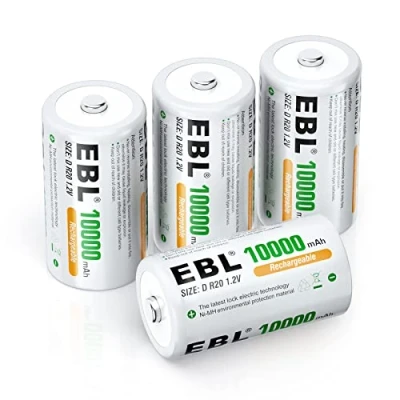 Imagen de EBL Pilas D Recargables 1.2V Ni MH 10000mAh Alta Capacidad para Remoto, Juguete, Radio, Linterna (4 Unidades)