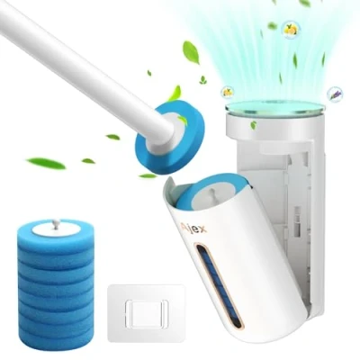 Imagen de 【Detergente+Gancho sin Rastro】 Ajex Escobilla de Baño, Baño Desechable WC con Cabezales Repuesto&amp;Aromaterapia, Escobillas para Aseo y Cuarto