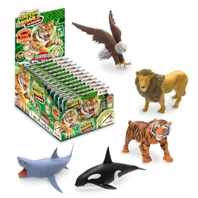 Imagen de CRAZE Pack de 12 Stretchy Animals Big Predators Figuras Animales con Piel elástica, Relleno Especial, Efectos Especiales y Cartas para Jugar Hay 16 Modelos Coleccionar